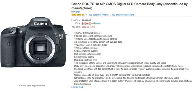 Typical spec sheet on Amazon.com